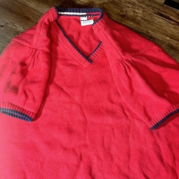 VTG 2002 tommy jeans red sweater vest vneck adult XL Tommy Hilfiger - Picture 8 of 8